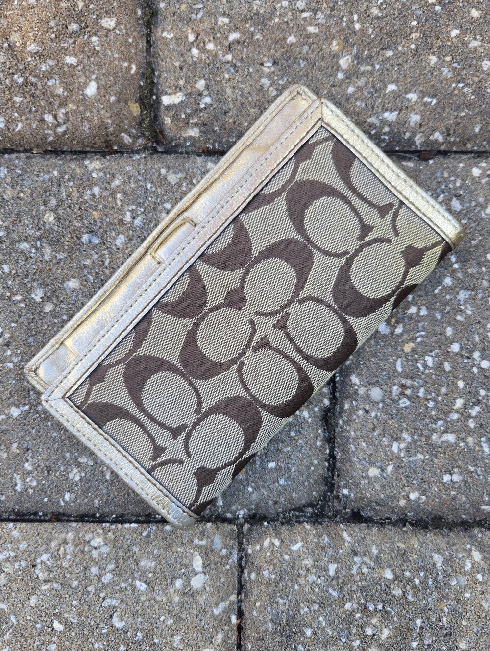 Coach Gold Signature Canvas Logo Designer Wallet Checkbook Cover